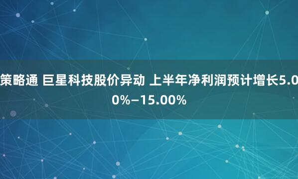 策略通 巨星科技股价异动 上半年净利润预计增长5.00%—15.00%